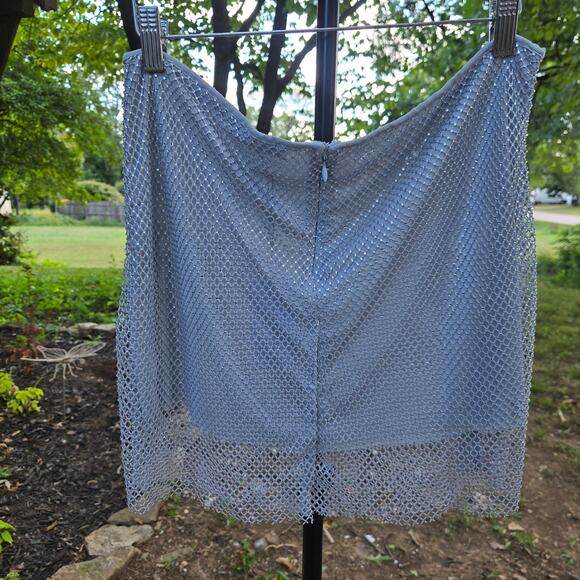 Revolve WeWoreWhat Festival Rave Disco Silver Crystal Sheer Mesh Mini Skirt 14 - Picture 8 of 12